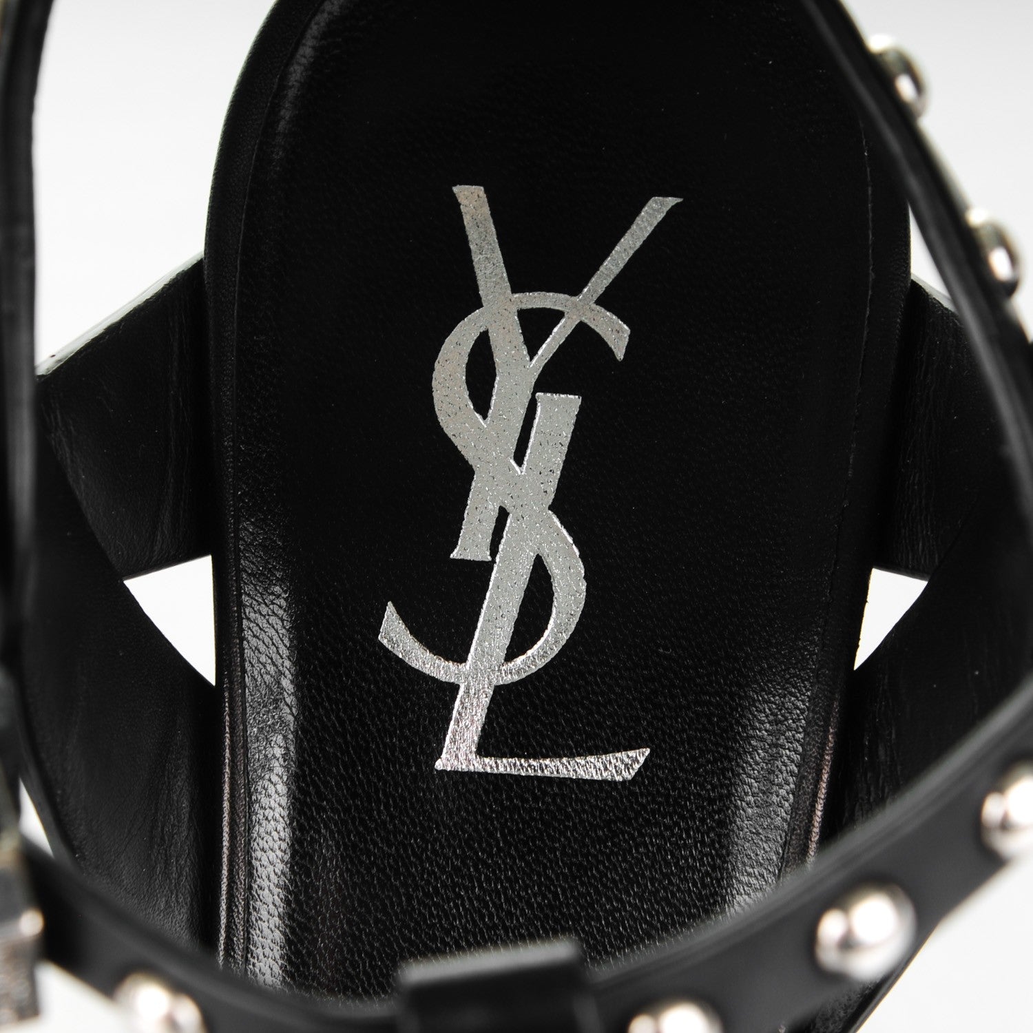 Saint Laurent Calfskin Tribute 105 Studded Platform Sandals 38 Black 6 of 6