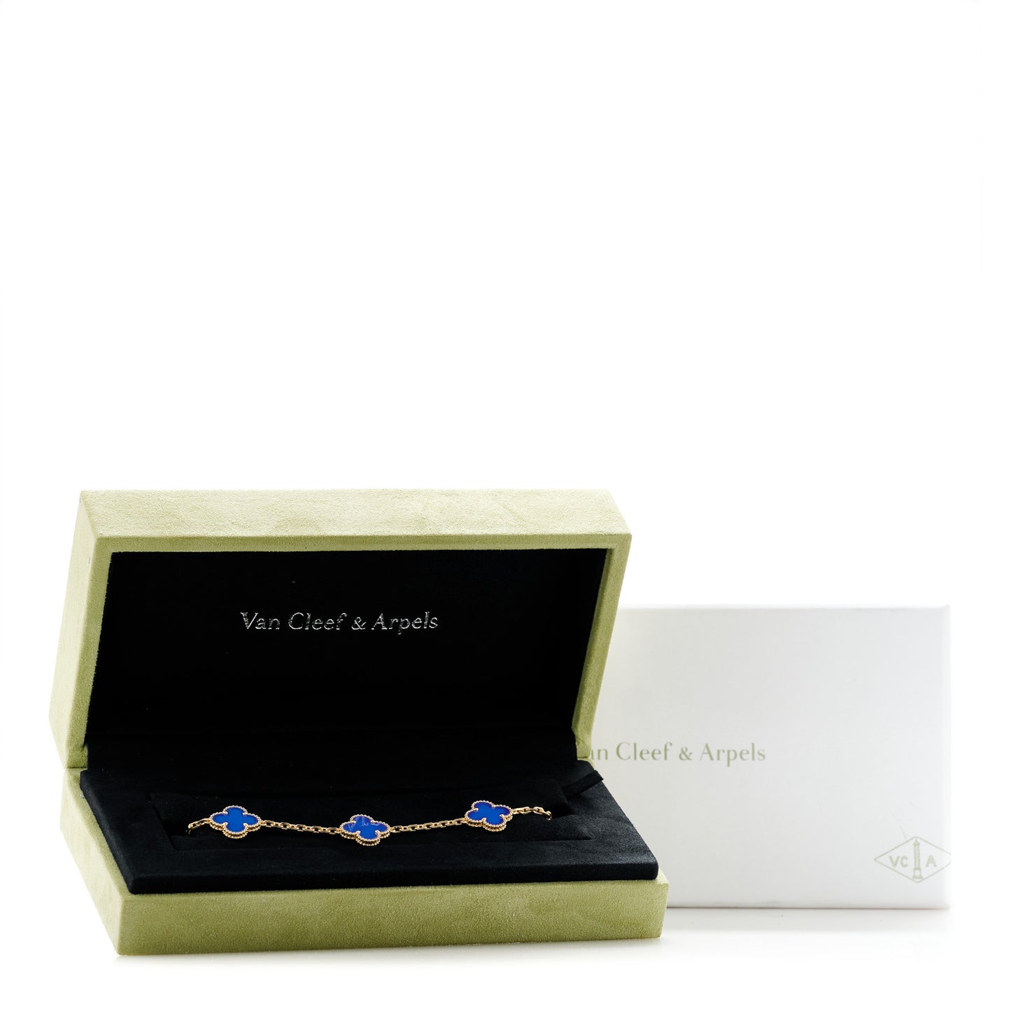 18K Yellow Gold Blue Agate 5 Motifs Vintage Alhambra Bracelet