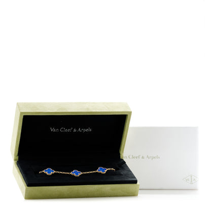 Van Cleef & Arpels 18K Yellow Gold Blue Agate 5 Motifs Vintage Alhambra Bracelet 6 of 6