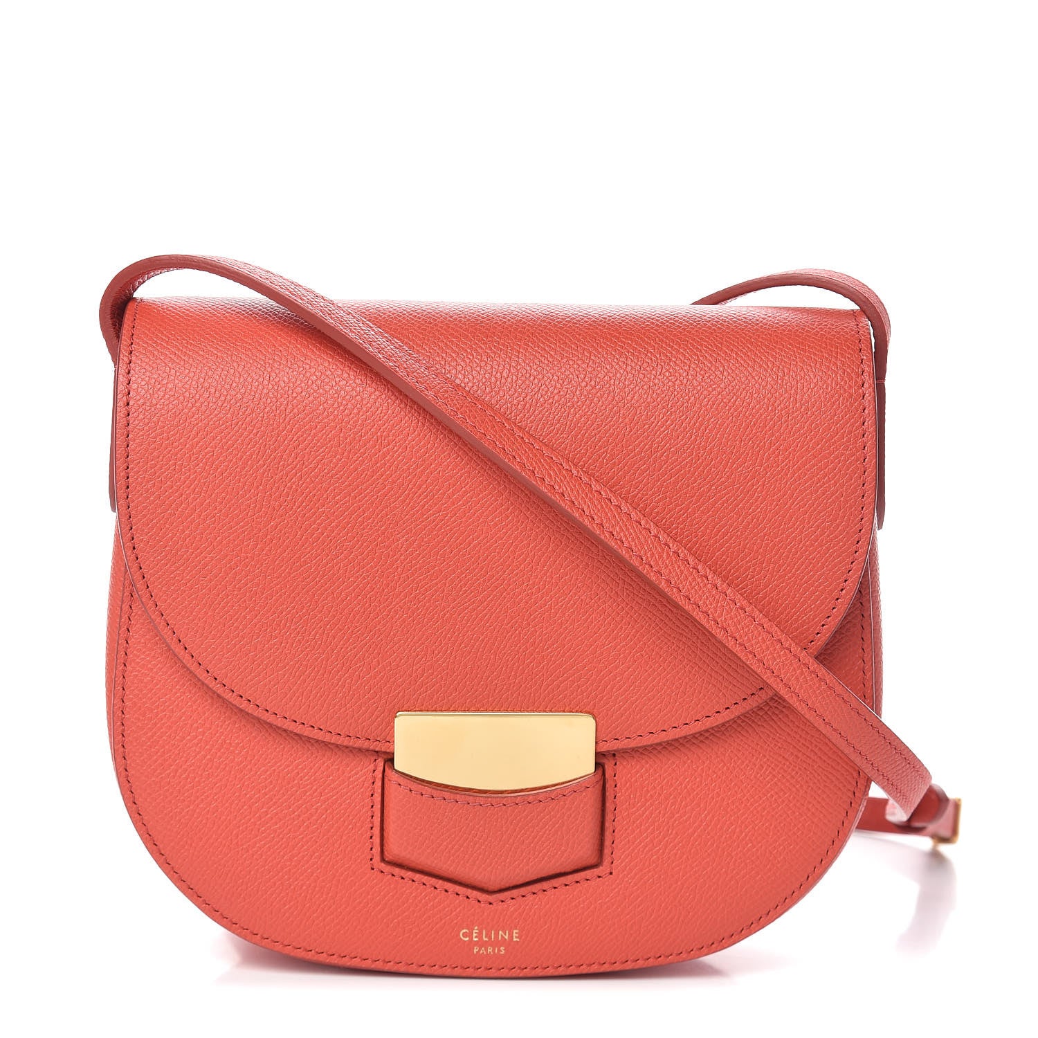 Celine Grained Calfskin Small Trotteur Poppy 1 of 10