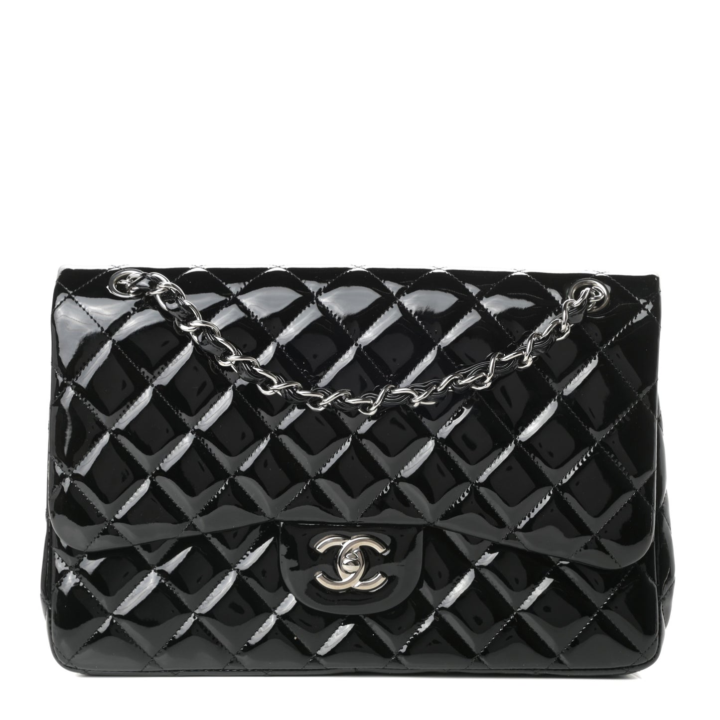 Patent Quilted Jumbo Double Flap Black