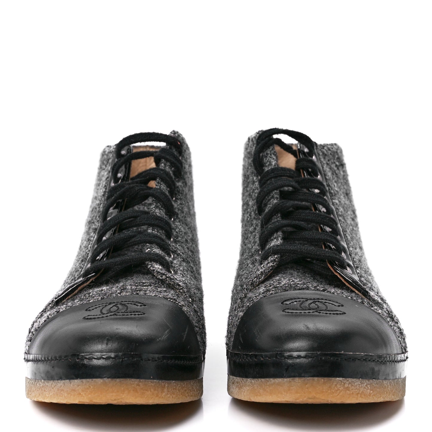 Tweed Patent Lambskin High Top Sneakers 36.5 Black Grey