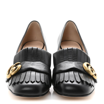 Gucci Malaga Kid GG Marmont Fringe 50mm Loafer Pumps 37 Black 3 of 10