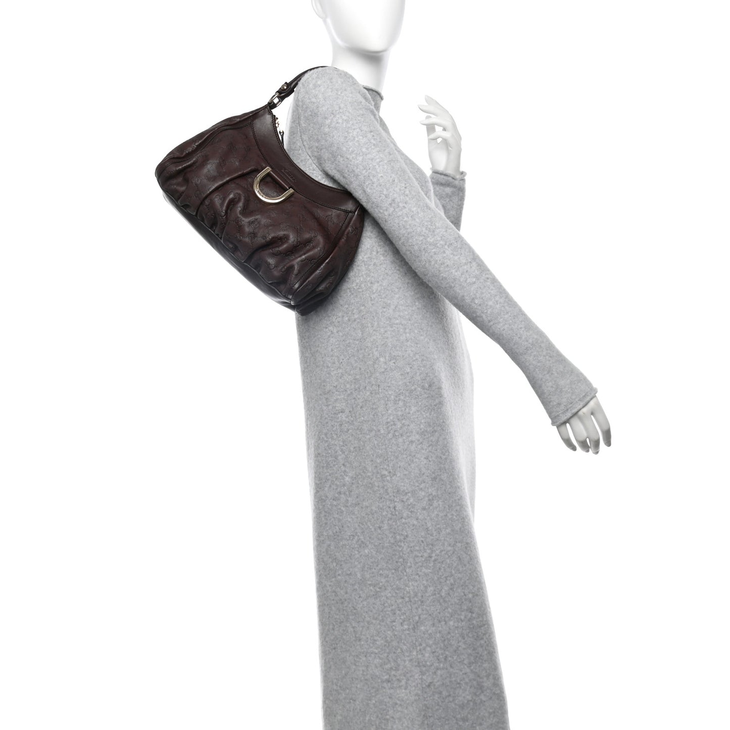 Guccissima Small D Gold Ring Shoulder Bag Chocolate Brown