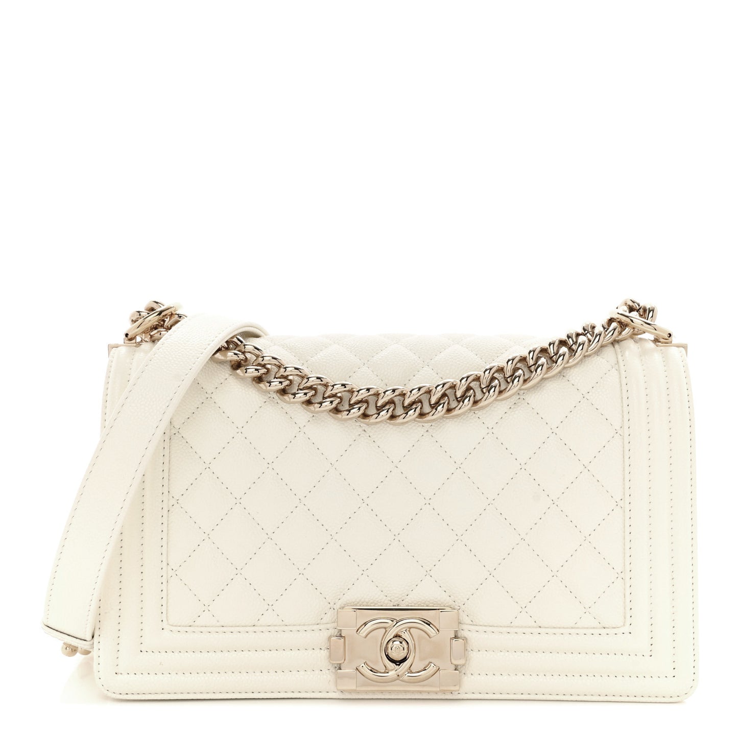 Caviar Quilted Medium Boy Flap White