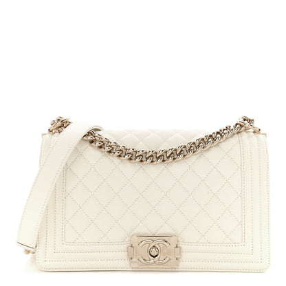 Chanel Caviar Quilted Medium Boy Flap White 1 of 12