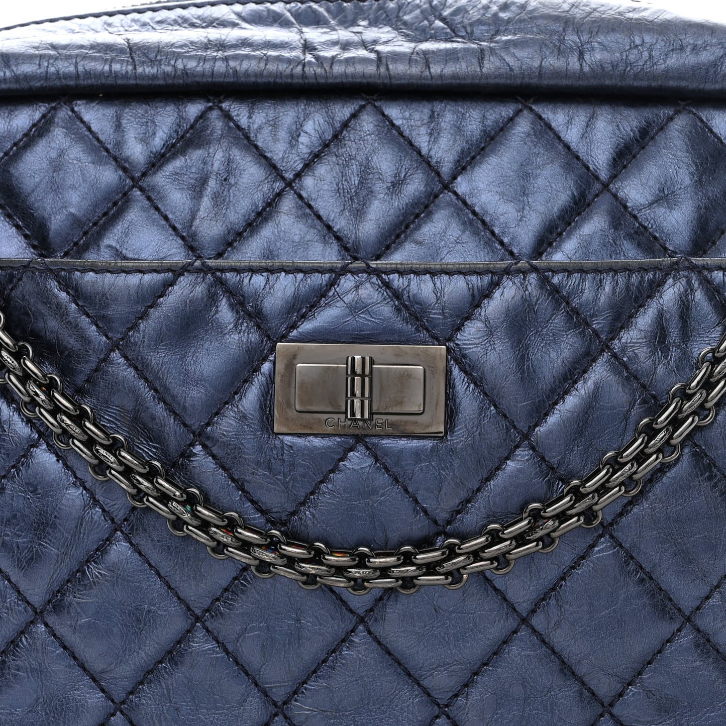 Metallic Aged Calfskin Quilted Medium Reissue Camera Case Bag Blue
