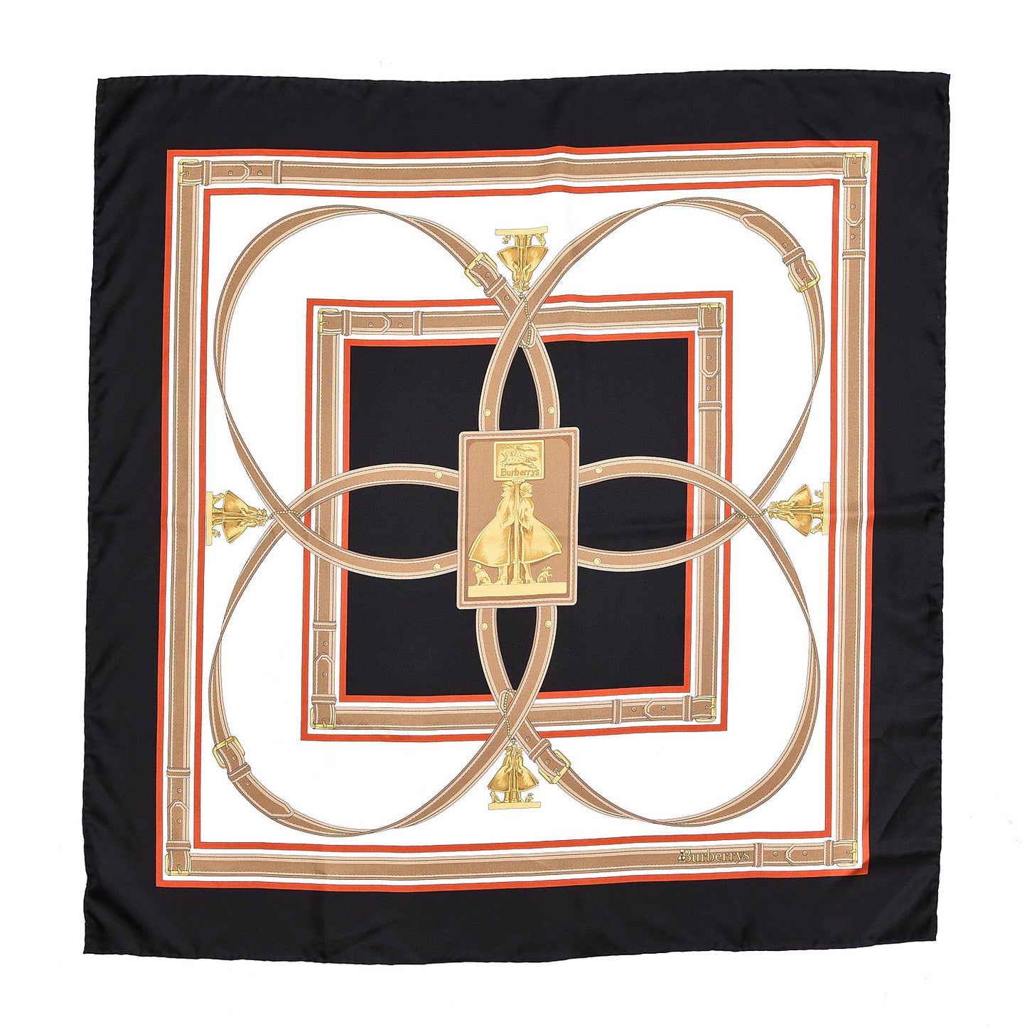 Silk Two Lovers Belt Print Scarf Black