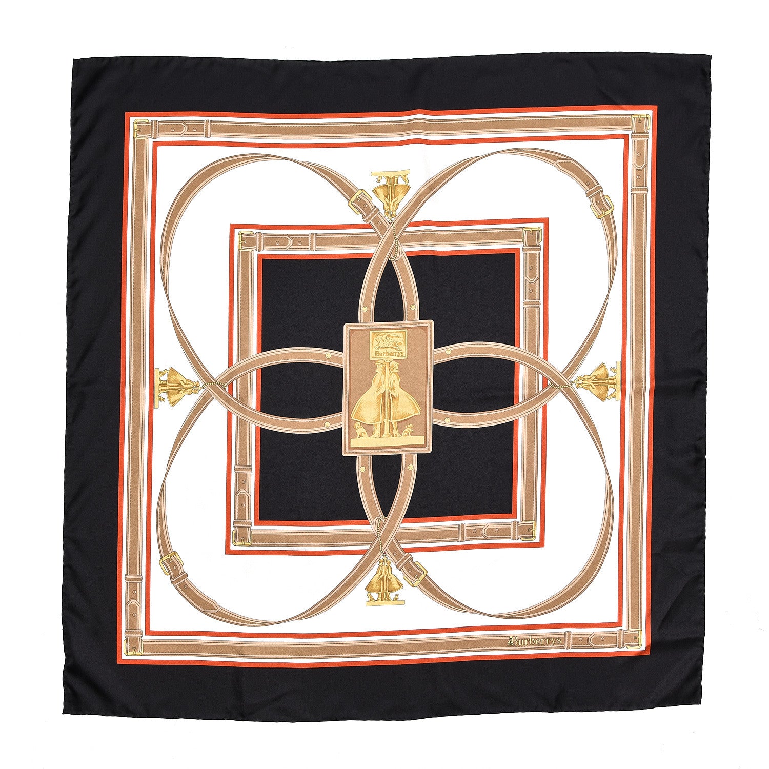 Burberry Silk Two Lovers Belt Print Scarf Black 1 of 5