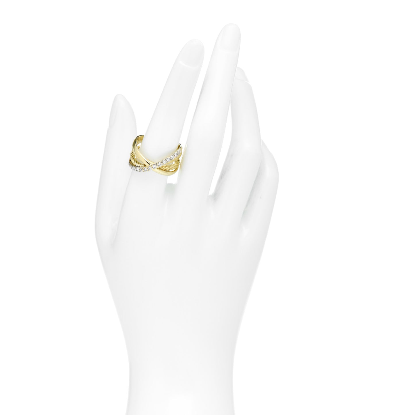18K Yellow Gold Diamond X Crossover Cable Ring 57 8