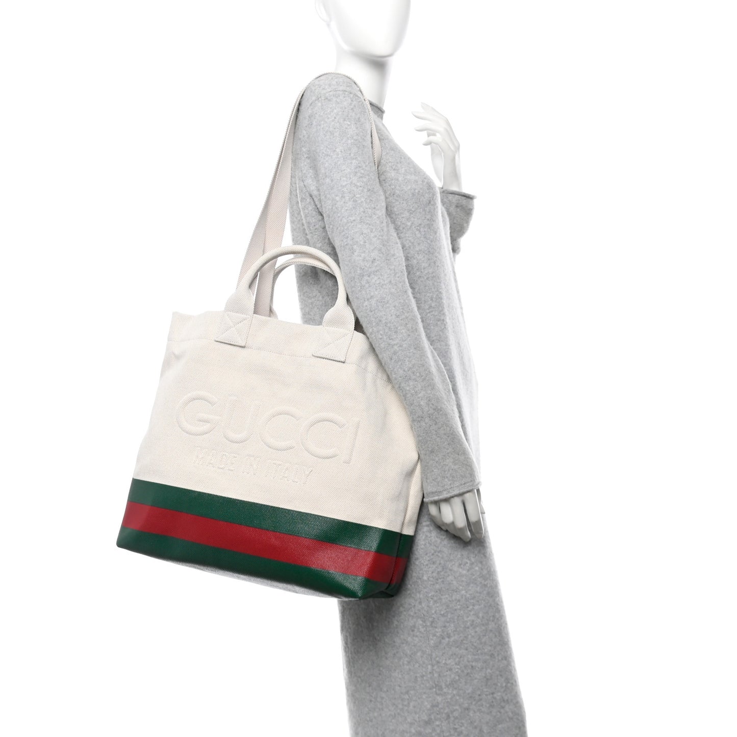 Canvas Logo Embossed Ophidia Tote Beige