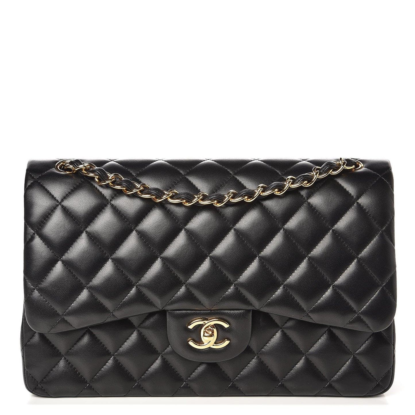 Lambskin Quilted Jumbo Double Flap Black