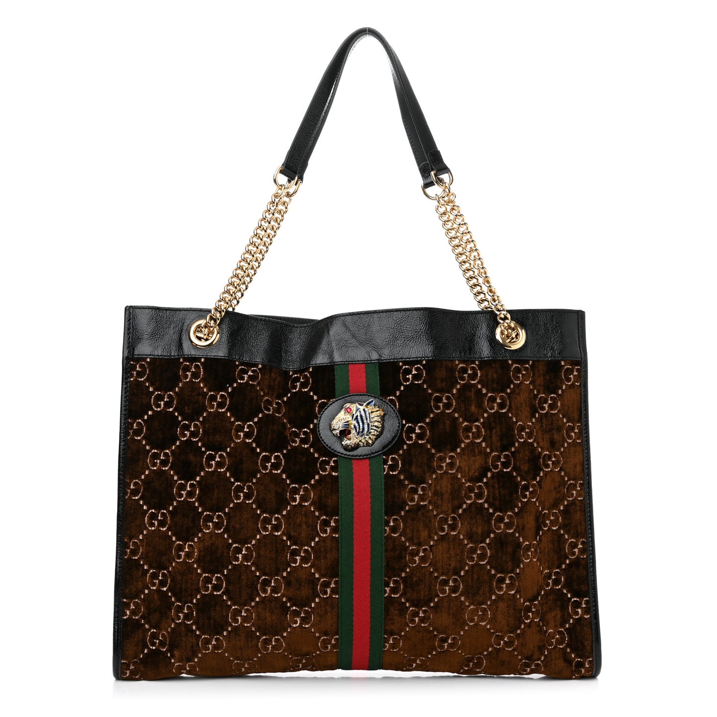 Velvet GG Monogram Large Rajah Chain Tote Brown