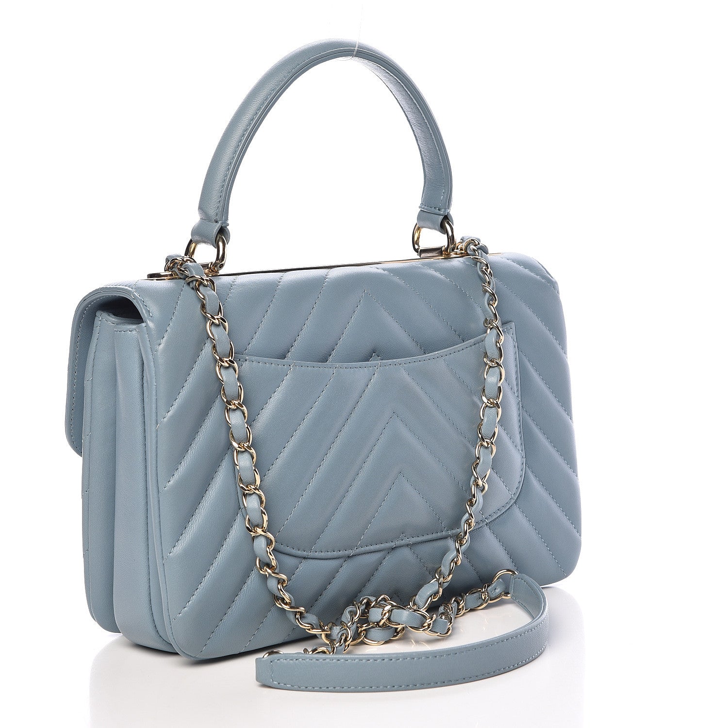 Chanel Lambskin Chevron Quilted Small Trendy CC Flap Dual Handle Bag Blue 3 of 11
