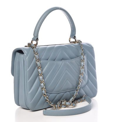 Chanel Lambskin Chevron Quilted Small Trendy CC Flap Dual Handle Bag Blue 3 of 11