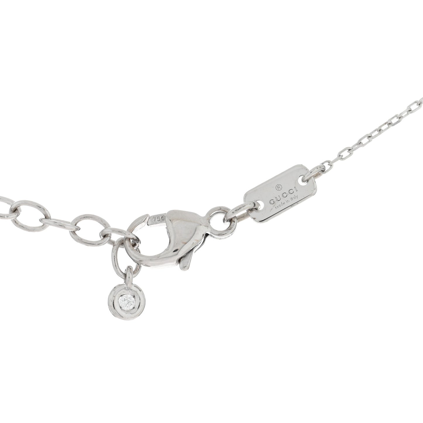 18K White Gold Diamond Running GG Pendant Necklace