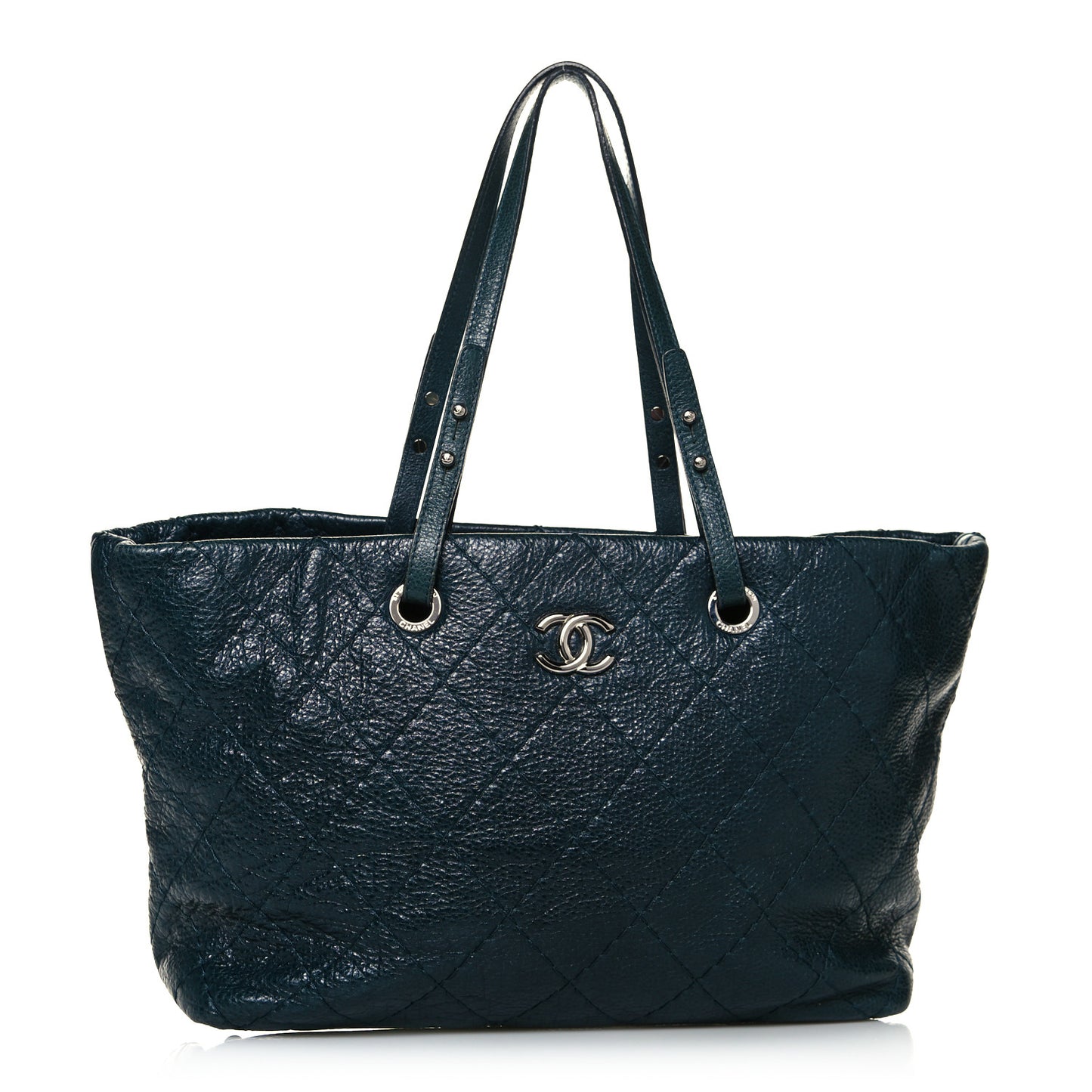 Glazed Calfskin Large On The Road Tote Dark Blue