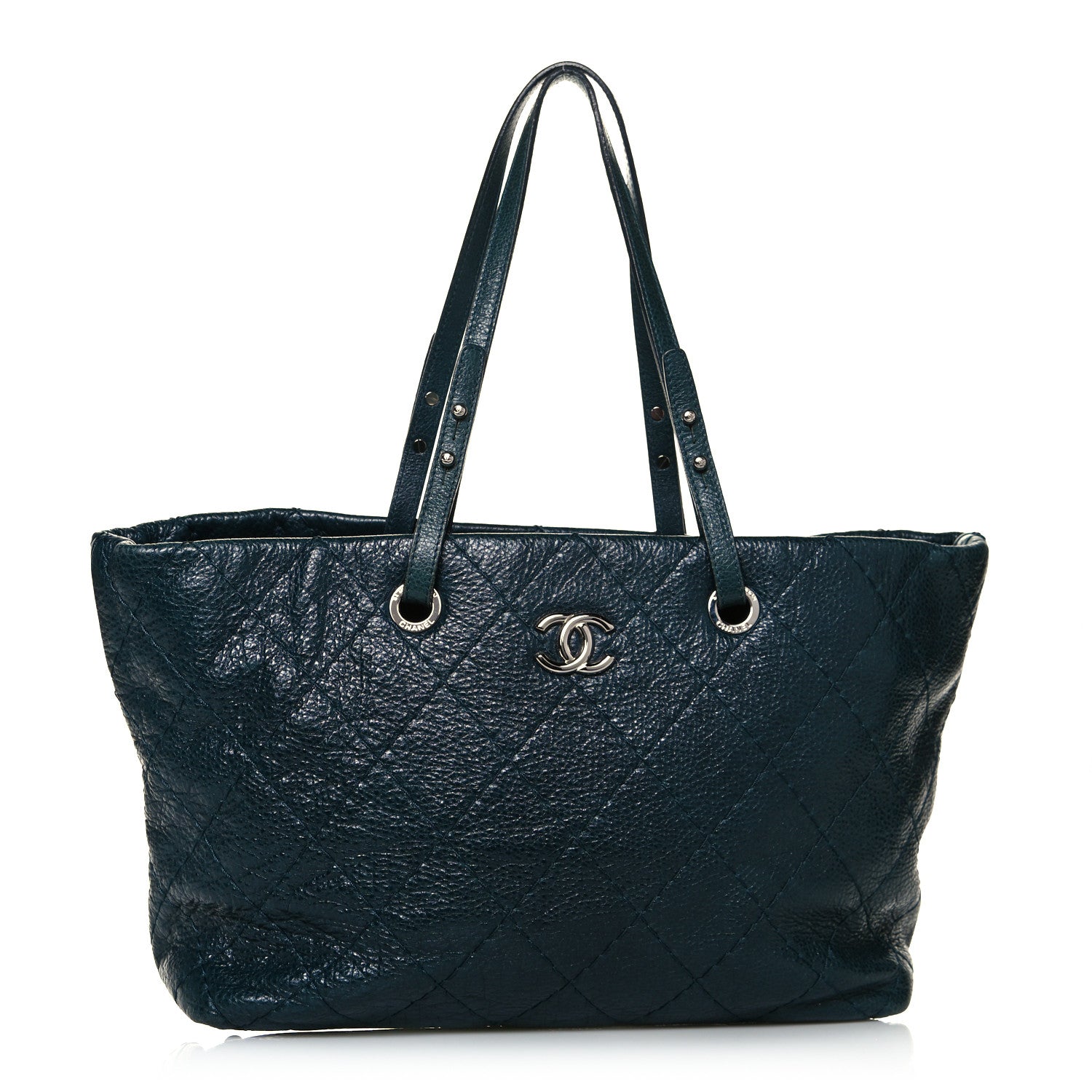 Chanel Glazed Calfskin Large On The Road Tote Dark Blue 1 of 13