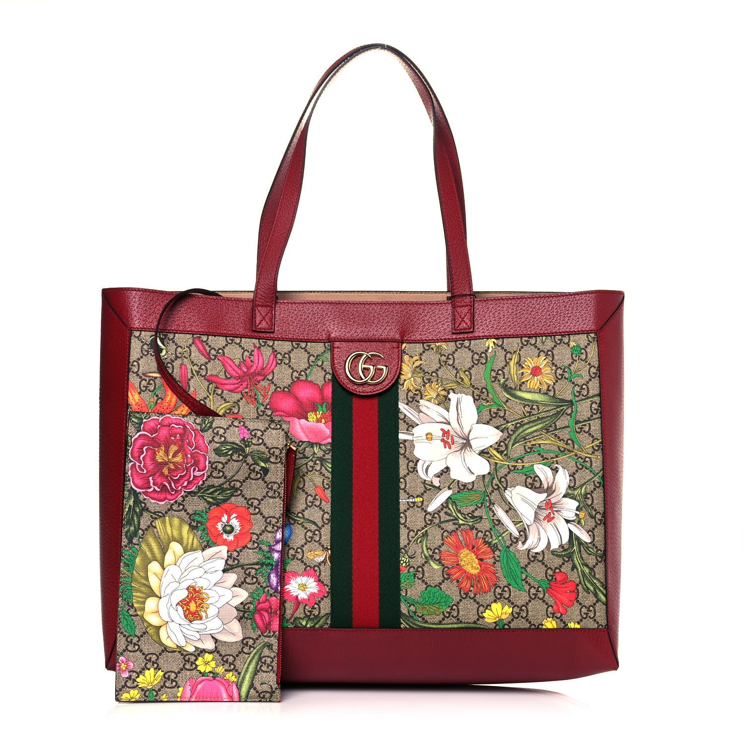 Gucci GG Supreme Monogram Flora Web Large Ophidia Tote Red 1 of 10