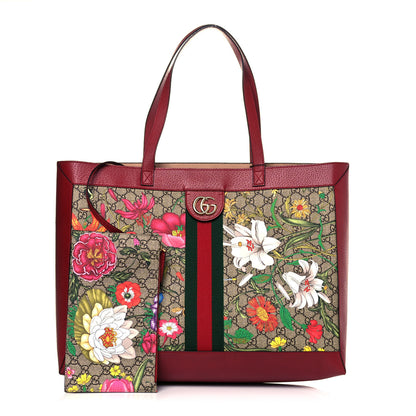Gucci GG Supreme Monogram Flora Web Large Ophidia Tote Red 1 of 10