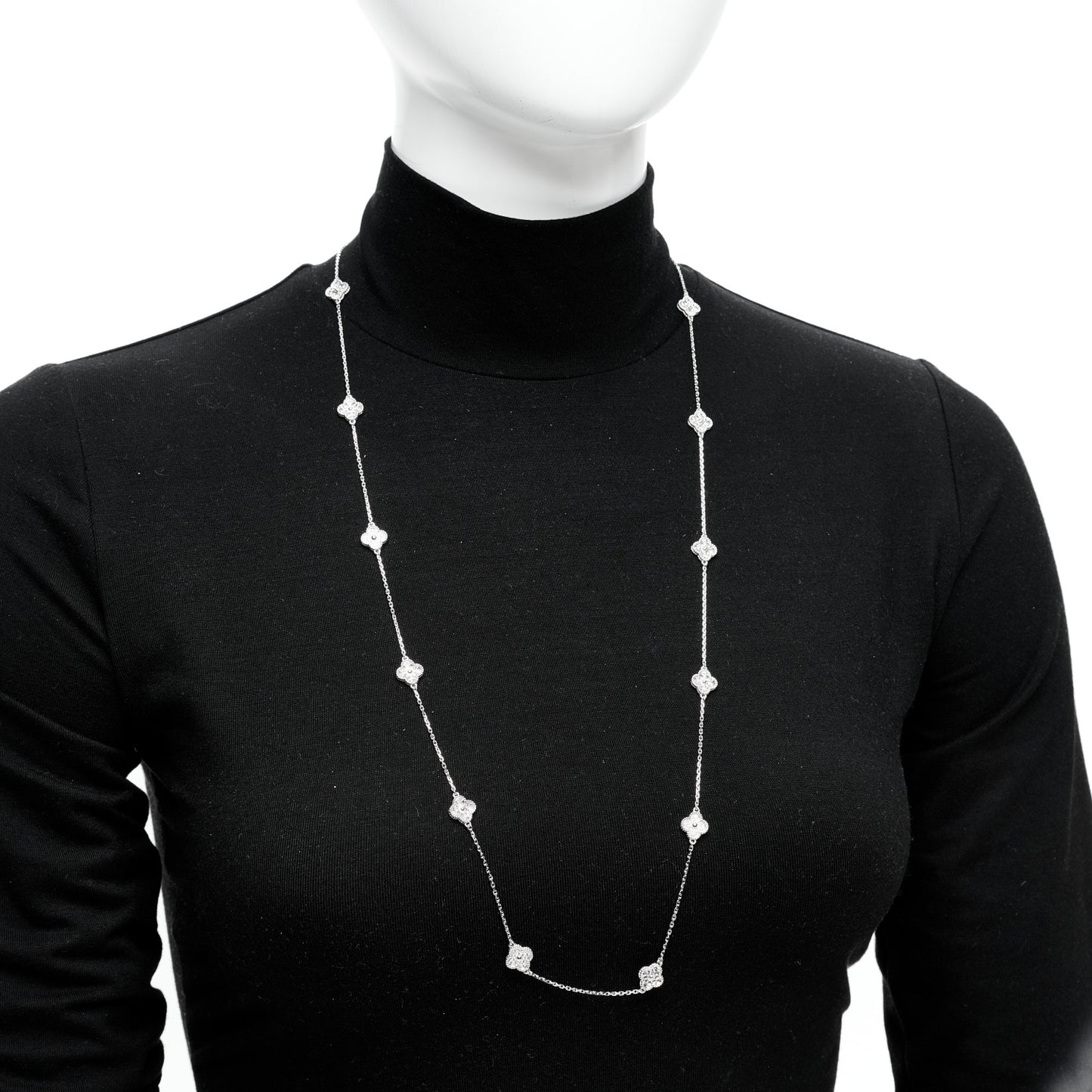 18K White Gold Diamond 16 Motifs Sweet Alhambra Necklace