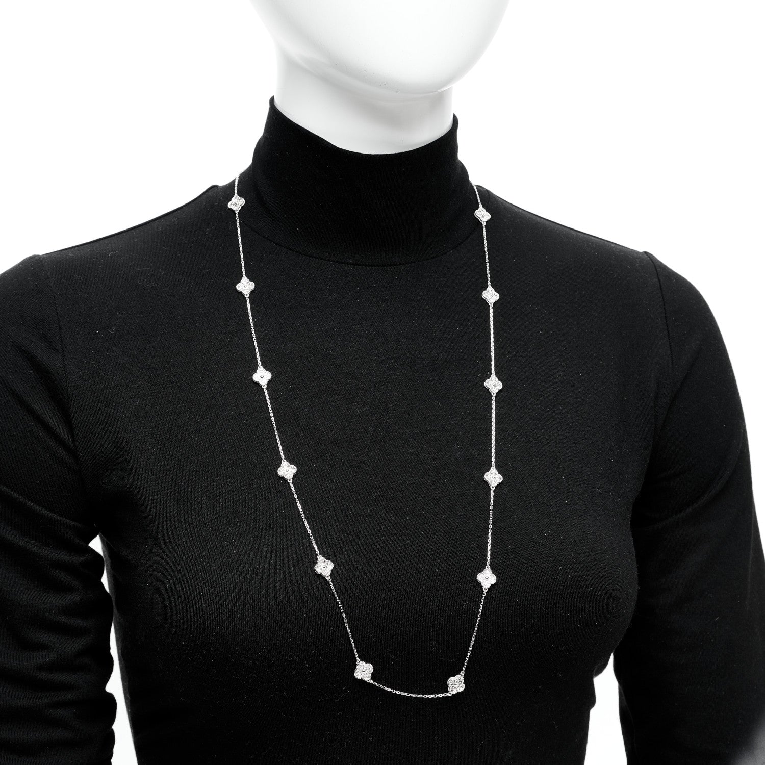 Van Cleef & Arpels 18K White Gold Diamond 16 Motifs Sweet Alhambra Necklace 2 of 6