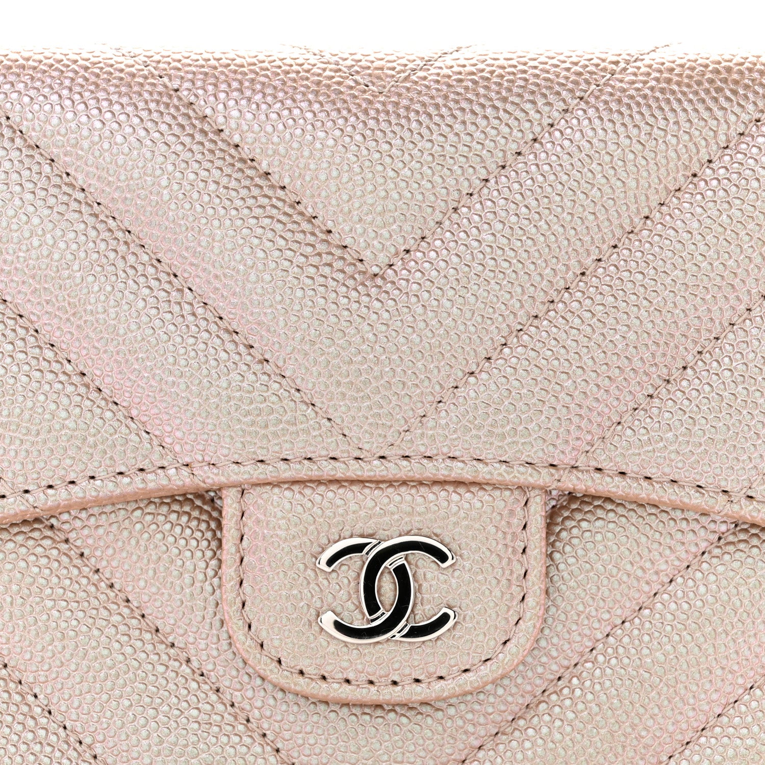 Chanel Metallic Caviar Chevron Quilted Compact Flap Wallet Light Gold 10 of 11