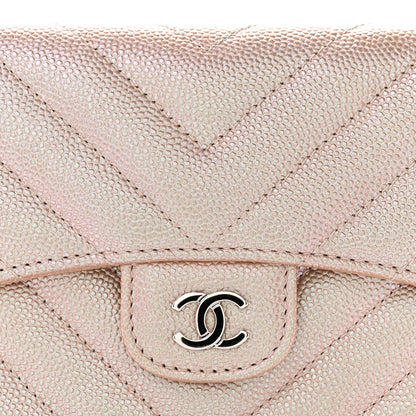 Chanel Metallic Caviar Chevron Quilted Compact Flap Wallet Light Gold 10 of 11