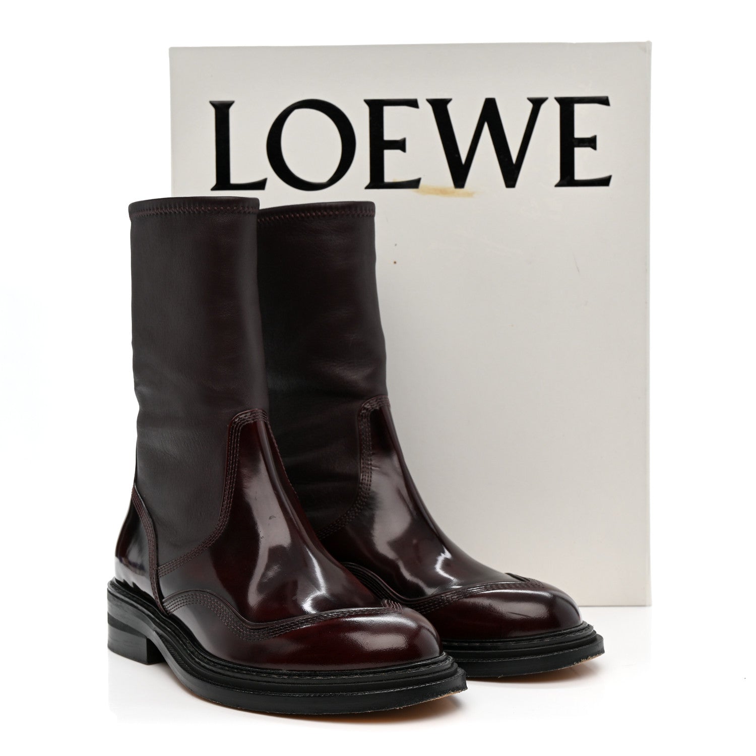 Loewe Patent Lambskin Chelsea Stretch Boots 37 Burgundy 10 of 10