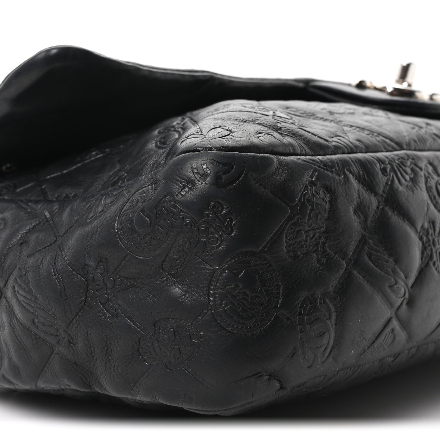 Calfskin Embossed Large Lucky Symbols Flap Black