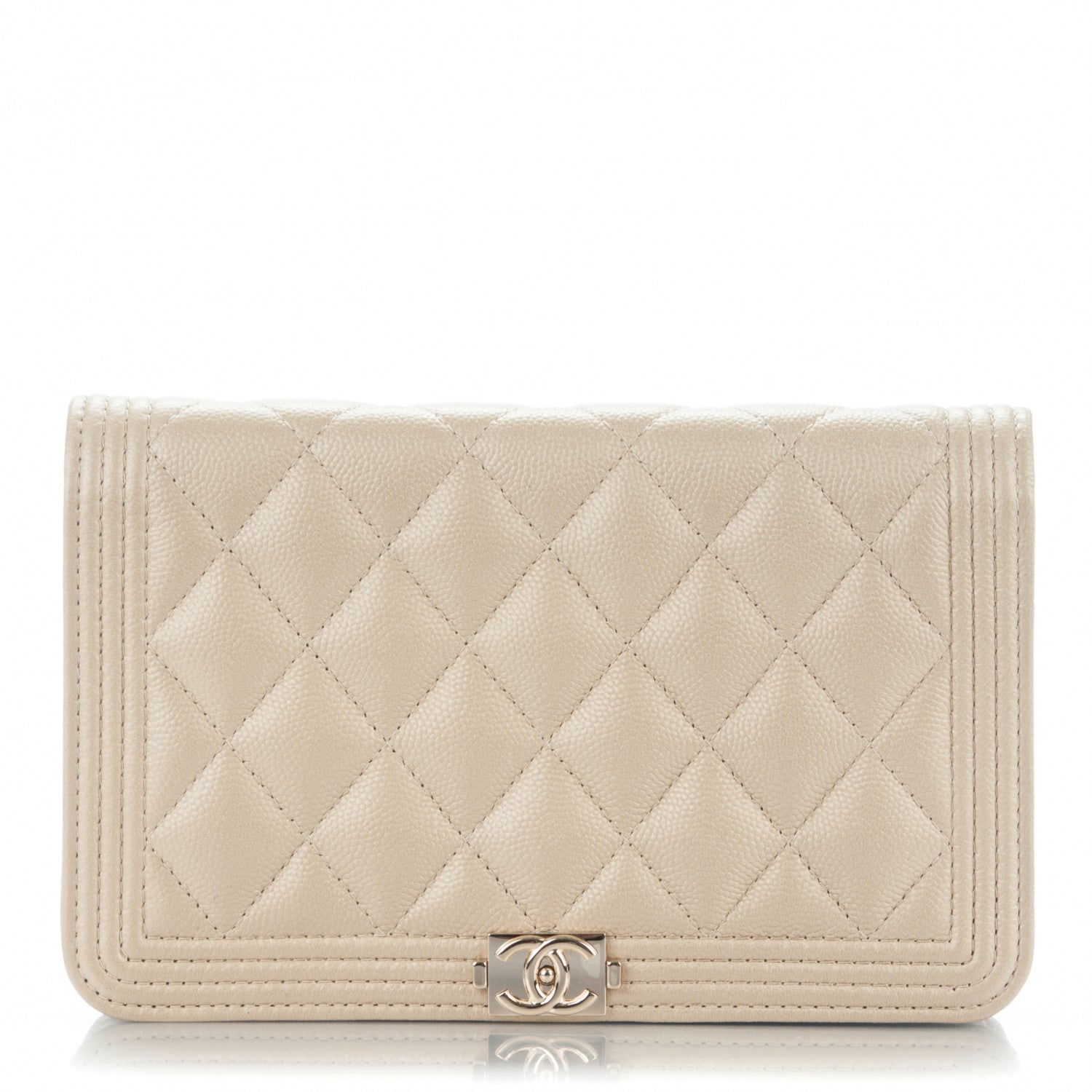 Chanel Caviar Quilted Boy Wallet On Chain WOC Light Gold 1 of 9