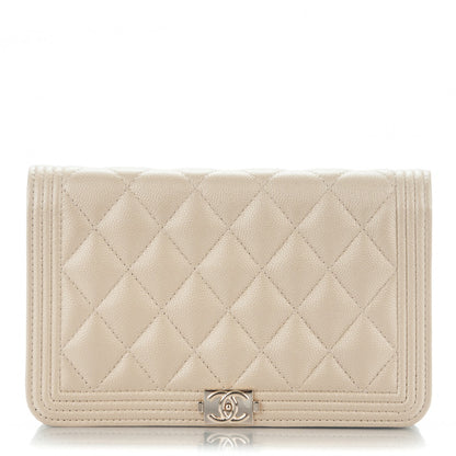 Chanel Caviar Quilted Boy Wallet On Chain WOC Light Gold 1 of 9