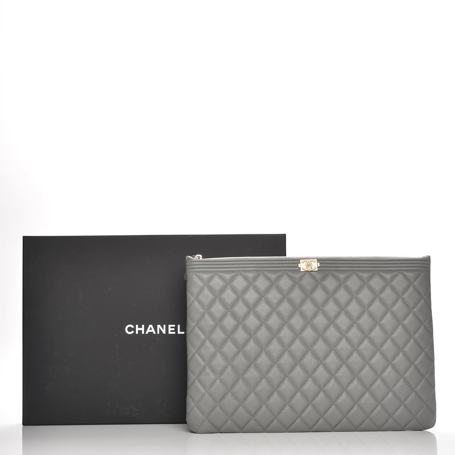 Calfskin Quilted Large Boy Cosmetic Case Grey
