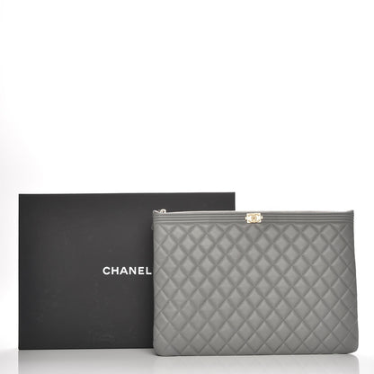 Chanel Calfskin Quilted Large Boy Cosmetic Case Grey 8 of 8