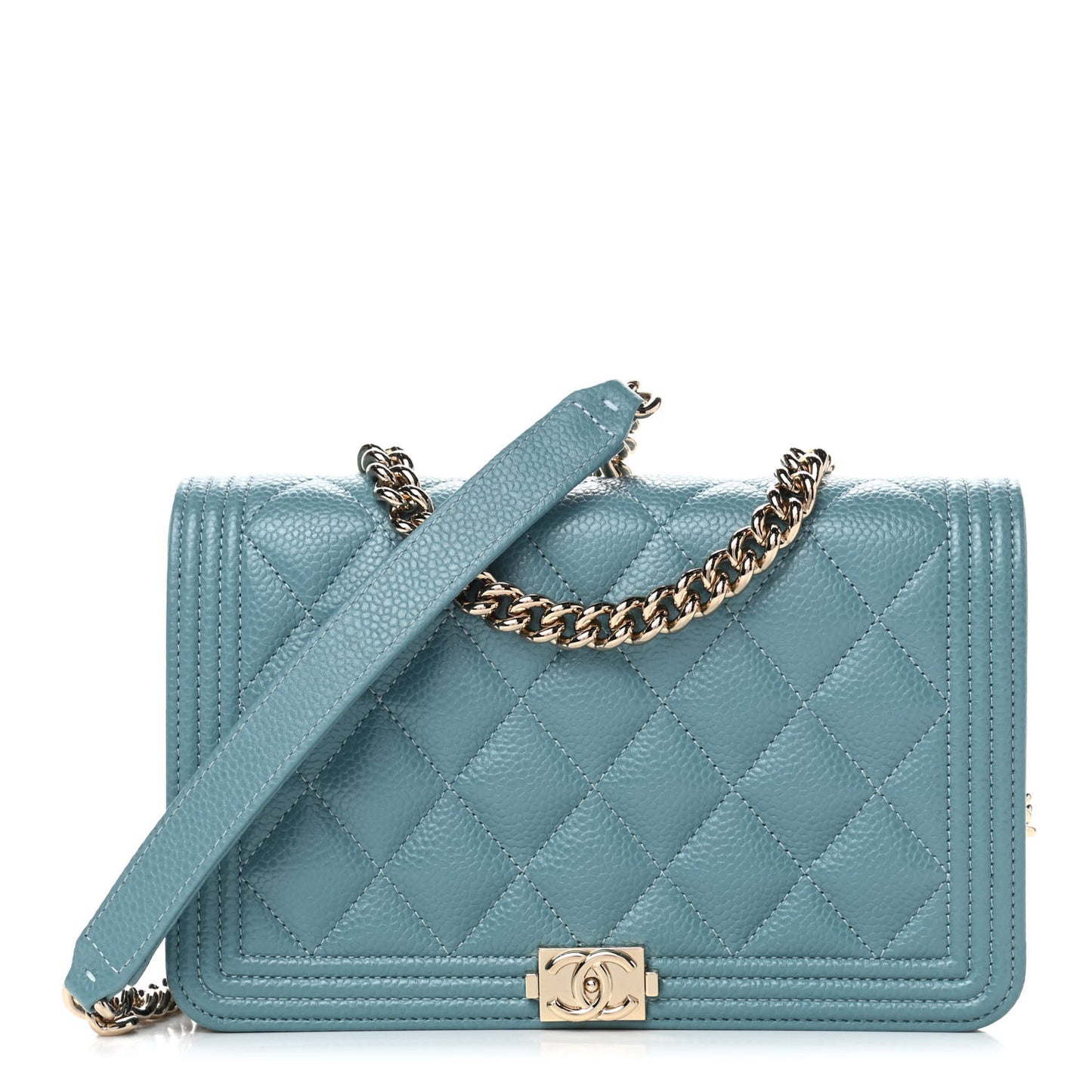 Caviar Quilted Boy Wallet On Chain WOC Light Blue