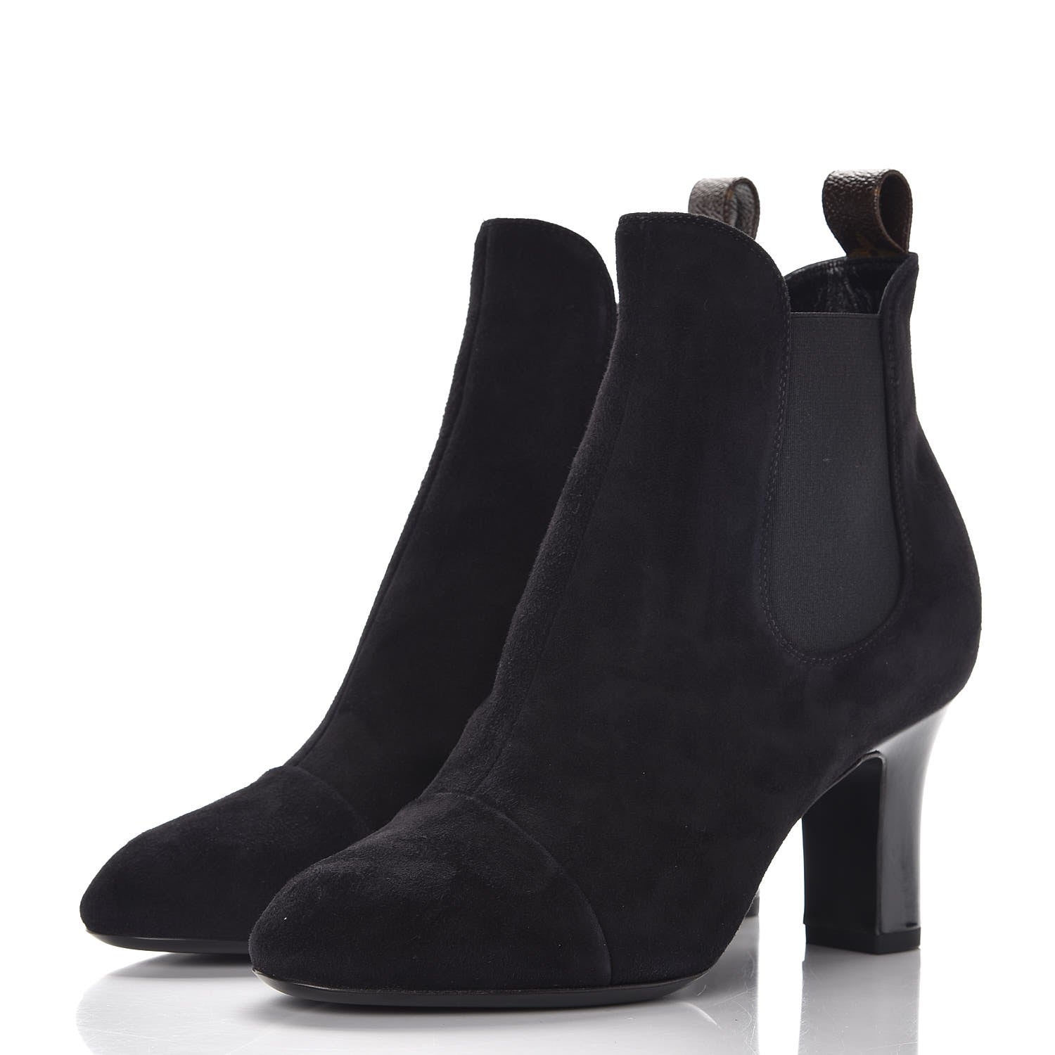 Louis Vuitton Suede Monogram Uniformes Cap Toe Chelsea 75mm Ankle Boots 37 Black 2 of 8