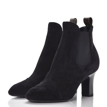 Louis Vuitton Suede Monogram Uniformes Cap Toe Chelsea 75mm Ankle Boots 37 Black 2 of 8