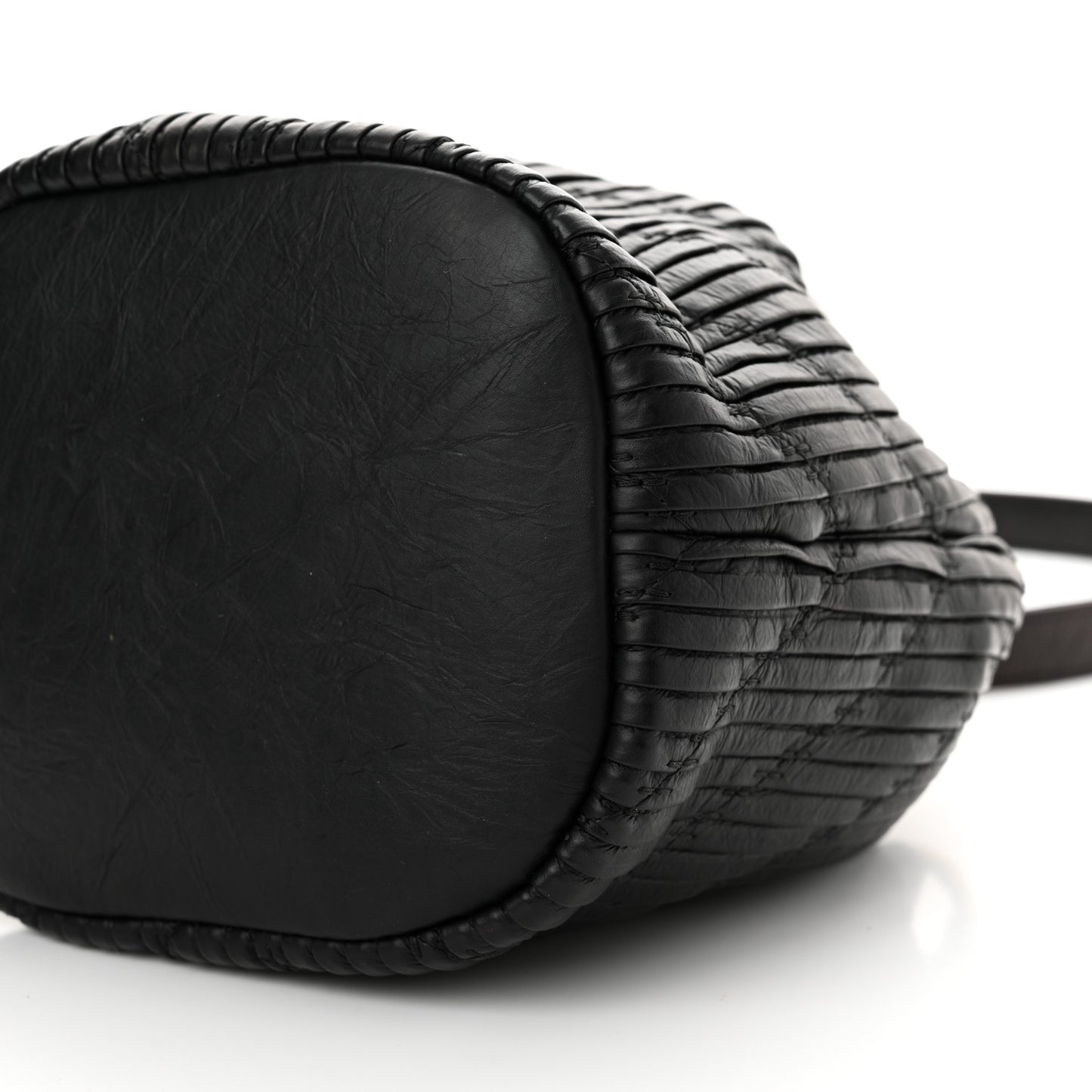 Iridescent Crumpled Calfskin Coco Pleats Small Drawstring Bag Black