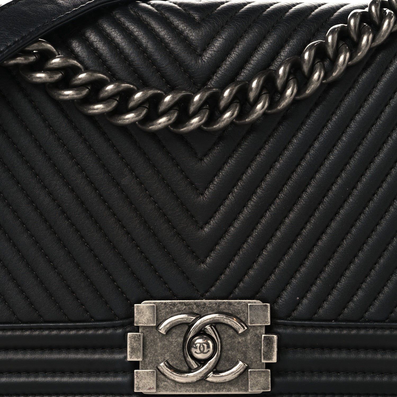 Chanel Calfskin Chevron Quilted Medium Chain Boy Flap Black 8 of 10