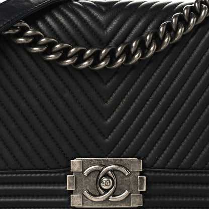 Chanel Calfskin Chevron Quilted Medium Chain Boy Flap Black 8 of 10