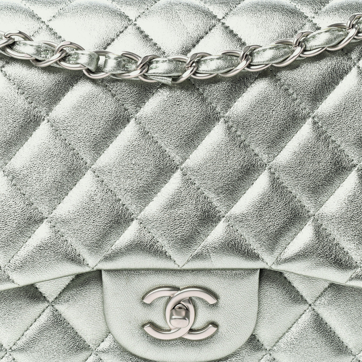 Metallic Lambskin Quilted Jumbo Double Flap Green