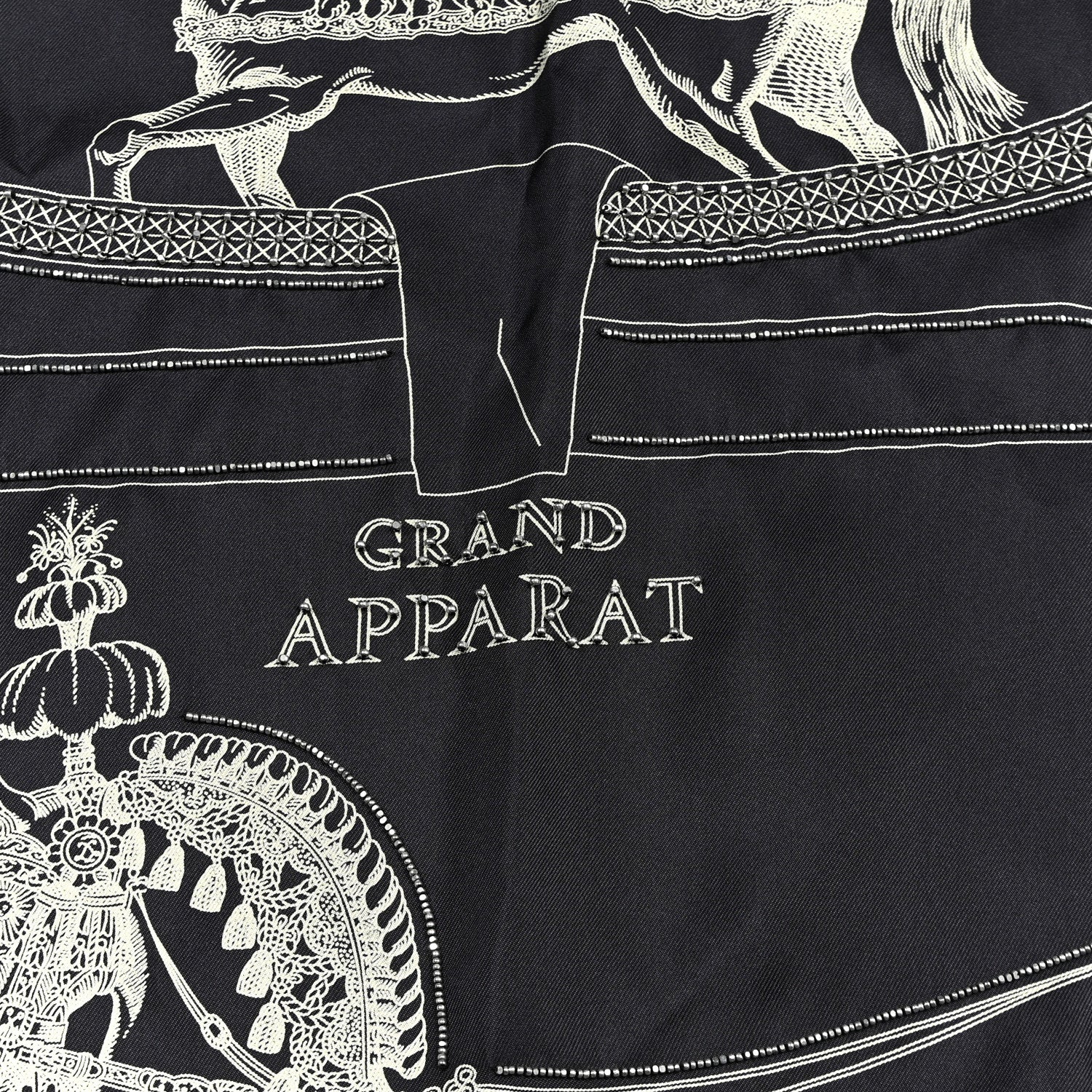 Hermes Silk Embroidered Grand Apparat Forever Scarf 90 Black Creme 4 of 4