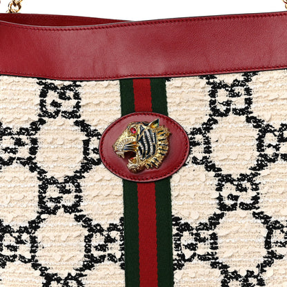 Gucci Tweed GG Monogram Large Rajah Chain Tote White Black Romantic Cherry 8 of 10