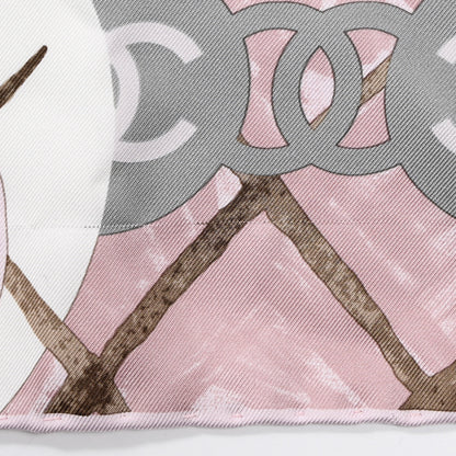 Chanel Silk CC Logo Camellia Scarf White Pink 5 of 7