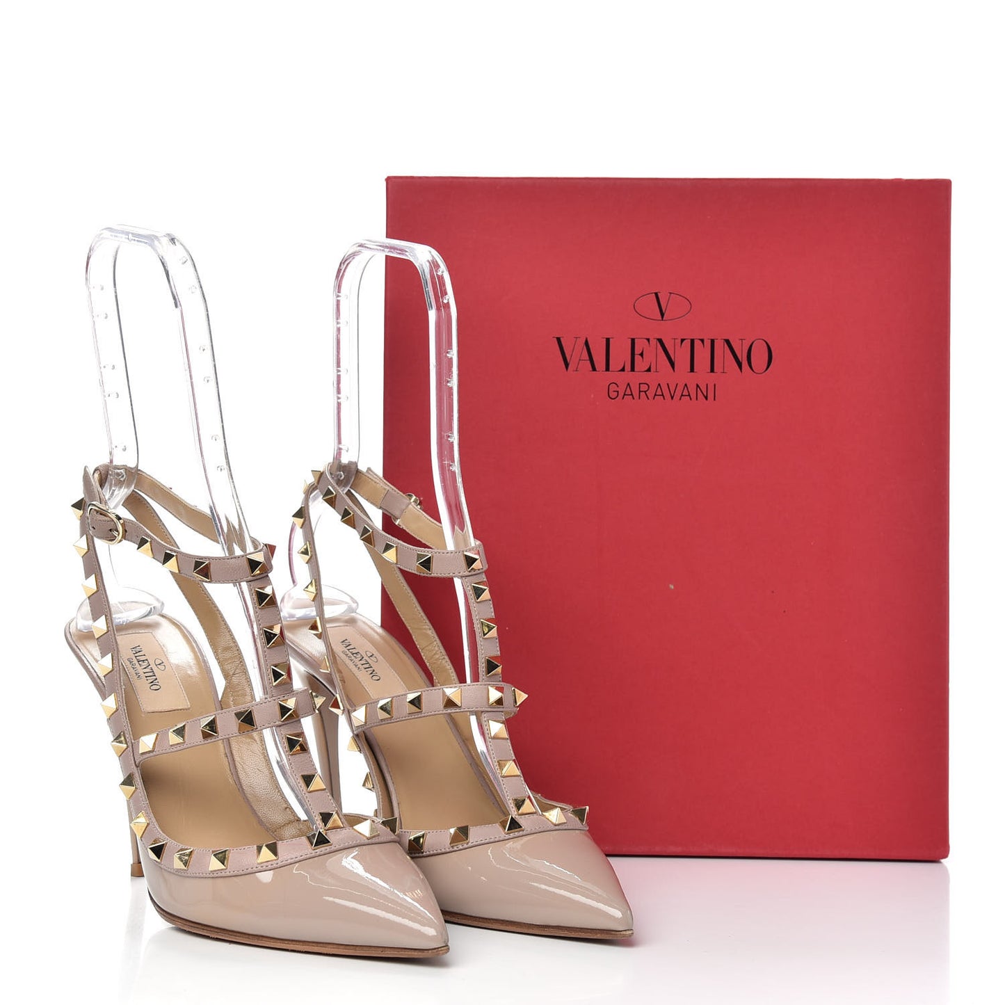Patent Rockstud Ankle Strap Pumps 40 Poudre