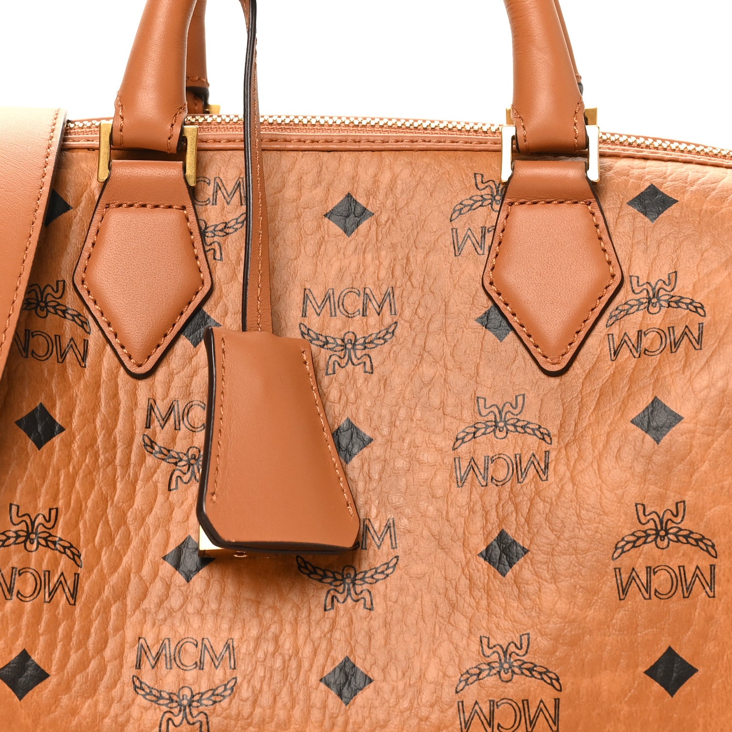 MCM Visetos Small Ella Boston Bag Cognac 7 of 9