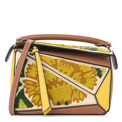 Loewe Calfskin Embroidered Floral Small Puzzle Bag Tan Yellow 1 of 11