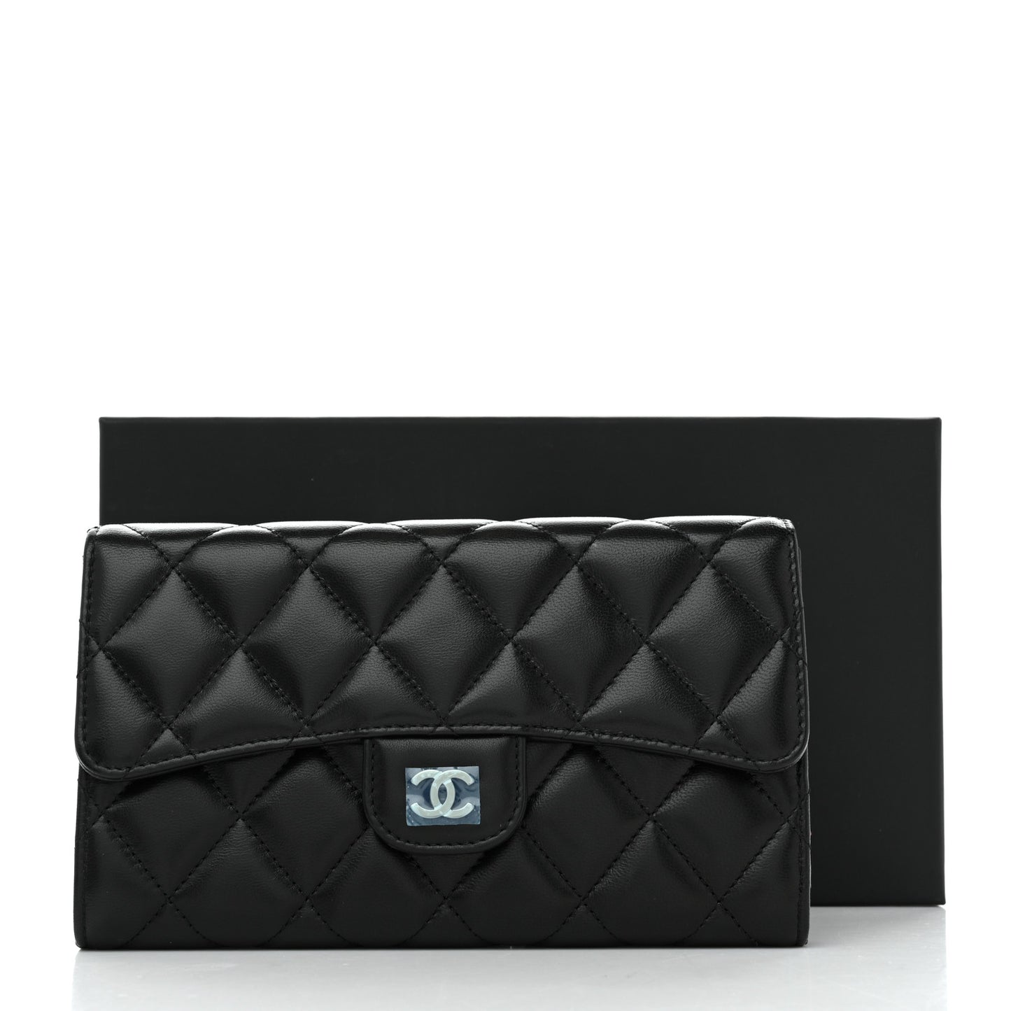 Lambskin Quilted Large Flap Wallet Black