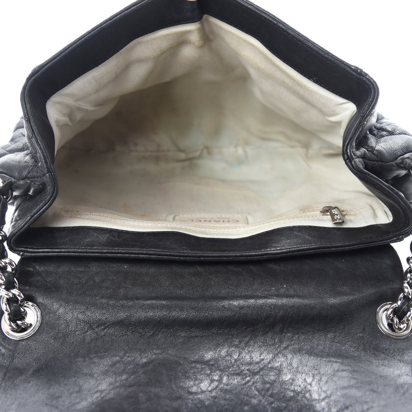 Washed Lambskin Quilted Medium Chain Around Messenger Black