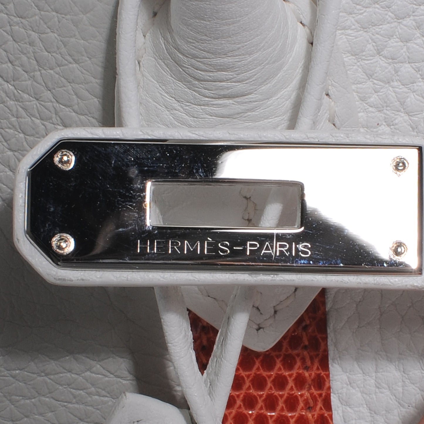 Taurillon Clemence Lizard Club Birkin 35 Blanc Gris Perle Sanguine